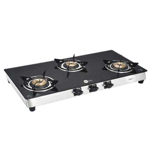 Black Pearl Plasma Three Burner Toughened Glass Gas Stove