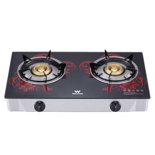 Walton WGS-GHT1 (LPG) RED BLOSSOM Glass Top Double Burner